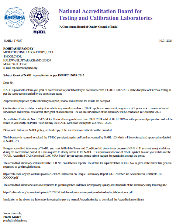Grant of NABL Accrediation