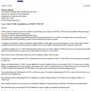 Grant of NABL Accrediation Oct