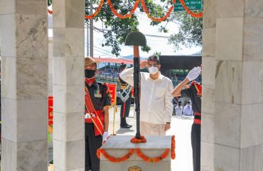 Paying floral tributes at War Memorial