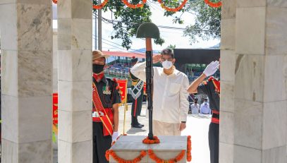 Paying floral tributes at War Memorial