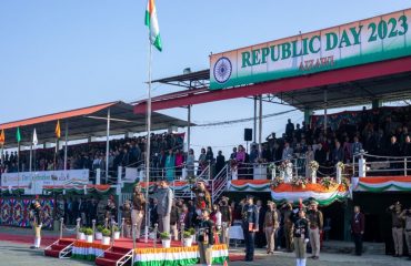 Saluting the national flag at the Republic Day
