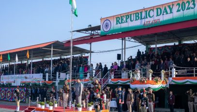 Saluting the national flag at the Republic Day