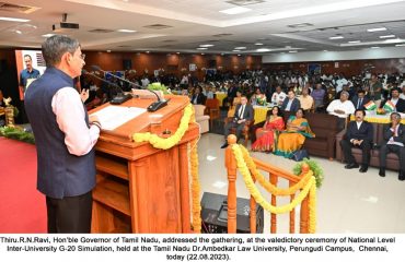 Hon'ble Governor of Tamil Nadu, addressed the gathering, at the valedictory ceremony of National Level Inter-University G-20 Simulation