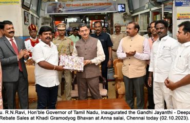 Thiru. R.N.Ravi, Hon'ble Governor of Tamil Nadu, inaugurated the Gandhi Jayanthi - Deepavali Rebate Sales at Khadi Gramodyog Bhavan at Anna salai, Chennai - 02.10.2023.