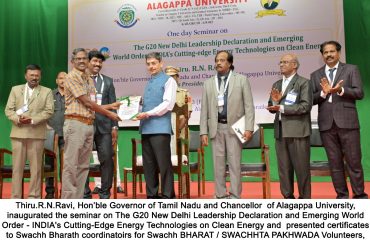 Hon’ble Governor of Tamil Nadu and Chancellor of Alagappa University, inaugurated the seminar on The G20 New Delhi Leadership Declaration and Emerging World Order - INDIA's Cutting-Edge Energy Technologies on clean energy - 03.11.2023