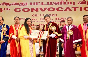 Hon’ble Governor of Tamil Nadu and Chancellor of Tamil Nadu Open University, presented the degrees and medals to students at the 14th convocation of the Tamil Nadu Open University, at Convocation Hall, Tamil Nadu Open University, Chennai - 08.11.2023