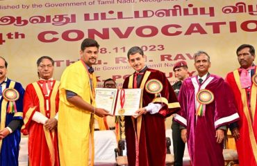 Thiru.R.N.Ravi, Hon’ble Governor of Tamil Nadu and Chancellor of Tamil Nadu Open University, presented the degrees and medals to students at the 14th convocation of the Tamil Nadu Open University, at Convocation Hall, Tamil Nadu Open University, Chennai on 08.11.2023