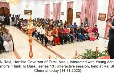 Thiru.R.N.Ravi, Hon’ble Governor of Tamil Nadu, interacted with Young Achievers at Governor’s ‘Think To Dare’, series 13 : interactive session, held at Raj Bhavan, Chennai - 14.11.2023