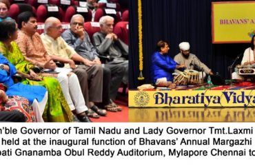 Hon’ble Governor of Tamil Nadu, presented the Bhavan’s Award to Musicians at Bhavan’s Pottipati Gnanamba Obul Reddy Auditorium, Chennai on 24.11.2023