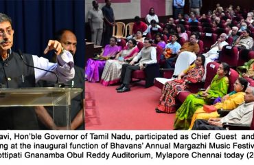 Hon’ble Governor of Tamil Nadu, presented the Bhavan’s Award to Musicians at Bhavan’s Pottipati Gnanamba Obul Reddy Auditorium, Chennai - 24.11.2023