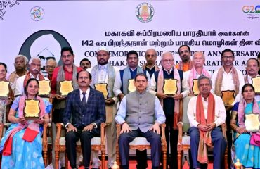 Thiru.R.N.Ravi,Hon’ble Governor of Tamil Nadu, felicitated the eminent Scholars for their remarkable contribution in Literary works by translating rich Tamil Literary works to other Indian languages and outstanding literary works of other Indian languages to Tamil, in a function commemorating birth anniversary of Mahakavi Subramania Bharathiar and Bharatiya Bhasha Diwas, at Raj Bhavan, Chennai - 11.12.2023