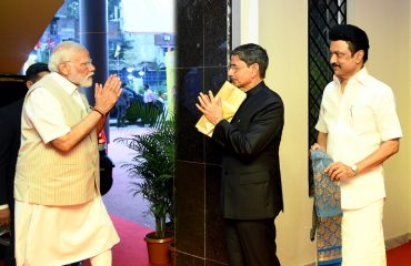 Thiru. Narendra Modi, Hon’ble Prime Minister of India was warmly welcomed by Thiru.R.N.Ravi, Hon’ble Governor of Tamil Nadu, at Jawaharlal Nehru Outdoor Stadium, Chennai on 19.01.2024. Thiru.M.K.Stalin, Hon'ble Chief Minister of Tamil Nadu was present