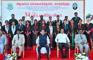 Thiru.R.N. Ravi, Hon'ble Governor of Tamil Nadu and Chancellor of Alagappa University presented degrees and medals to students at the 34th Convocation of Alagappa University, at University Auditorium, Alagappa University, Karaikudi (29.01.2024) other dignitaries were present.