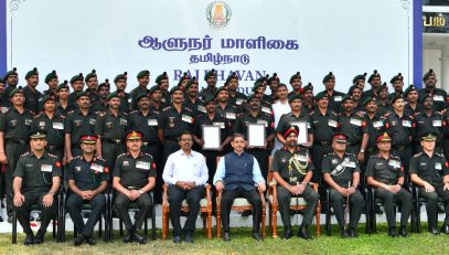 Hon’ble Governor of Tamil Nadu, honored the Madras Regimental Centre, 12th Battalion of Madras Regiment and 23rd Battalion of Maratha Lights Infantry with Unit Citations for their exceptional contributions and selfless services during the rescue and relief operations in the wake of cyclone michaung and heavy rain in Tamil Nadu, at Raj Bhavan, Chennai - 06.03.2024