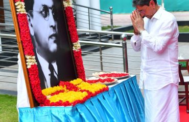 Thiru.R.N.Ravi, Hon’ble Governor of Tamil Nadu paid floral tributes to the portrait of Bharat Ratna Dr. B.R. Ambedkar on his birth anniversary at Dr. B.R. Ambedkar statue , Raj Bhavan, Chennai - 14.04.2024.