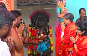 Governor Thiru R. N. Ravi and Lady Governor Tmt. Laxmi Ravi participated in the Kumbabhishekam ceremony of the Naga Kannika Amman Temple in Madhavaram, offering prayers for the good health and well-being of all. They exchanged warm greetings with the devotees - 21.04.2024.