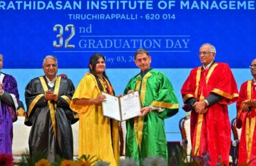 Thiru. R.N.Ravi, Hon'ble Governor of Tamil Nadu participated as chief guest and presented the degrees and medals to the students at the 32nd Graduation Day function of Bharathidasan Institute of Management, Tiruchirappalli at The Music Academy, Chennai on 03.05.2024. Thiru. Venu Srinivasan, Chairman, Emeritus TVS Motor Company, Thiru. Ravi Appasamy, Chairman, Board of Governors, Bharathidasan Institute of Management, Tiruchirappalli, Dr. Asit K Barma, Director, Bharathidasan Institute of Management, Tiruchirappalli and other dignitaries were present.