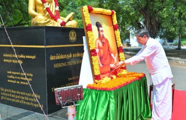 Hon'ble Governor of Tamil Nadu paid floral tributes to the portrait of the Great Saint Thiruvalluvar on the occasion of Thiruvalluvar Thirunaal (Vaikasi Anusham Valluvar Thirunaal) at Thiruvalluvar Statue ,Raj Bhavan, Chennai - 24.05.2024