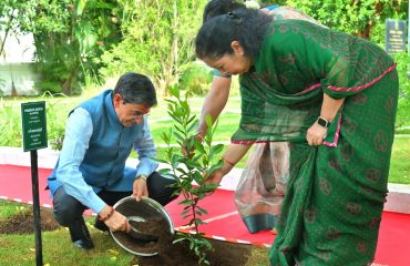 Thiru.R.N Ravi, Hon'ble Governor of Tamil Nadu and First Lady of the State Tmt. Laxmi Ravi along with Raj Bhavan family planted herbal plant saplings on the occasion of World Environment Day, at Raj Bhavan, Chennai - 05.06.2024.