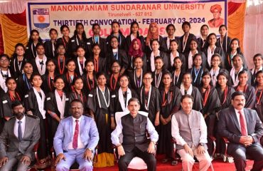 Thiru.R.N Ravi, Hon'ble Governor of Tamil Nadu and Chancellor of Manonmaniam Sundaranar University, presented degrees and medals to students at the 30-th convocation of the Manonmaniam Sundaranar University, held at V.O.Chidambaranar Auditorium, Manonmaniam Sundaranar University, Tirunelveli - 03.02.2024.