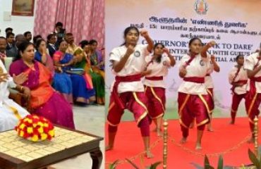 Thiru.R.N.Ravi, Hon’ble Governor of Tamil Nadu, witnessed the spectacular performance of various martial arts including Sword Fight, Man Kombu, Kuthuvarisai, Silambam, at the live interactive session with the Guru's of Traditional Martial Arts, as a part of Governor’s ‘Think To Dare’ Series 15, held at Raj Bhavan, Chennai - 06.07.2024.