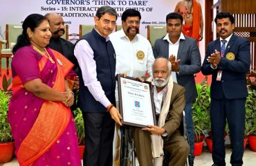 Thiru.R.N.Ravi, Hon’ble Governor of Tamil Nadu, felicitated around 50 experts of Traditional Martial Arts, at the live interactive session with the Guru's of Traditional Martial Arts, as a part of Governor’s ‘Think To Dare’ Series 15, held at Raj Bhavan, Chennai on 06.07.2024. More than 300 Traditional Martial Arts Gurus and practitioners from different parts of Tamil Nadu, participated in the event.