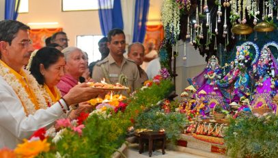 On the auspicious occasion of Sri Krishna Janmashtami, Thiru R. N. Ravi, the Hon'ble Governor of Tamil Nadu, and the First Lady of Tamil Nadu, Tmt. Laxmi Ravi, joined countless devotees for a divine darshan and pooja at the ISKCON Temple in Chennai on 26.08.2024 and prayed for the wellbeing of the people of Tamil Nadu and progress of our nation.