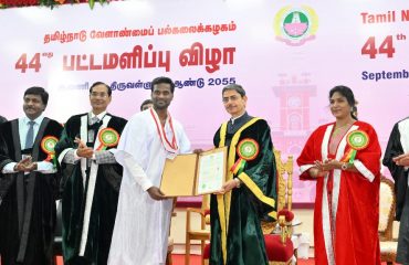 Thiru.R.N.Ravi, Hon’ble Governor of Tamil Nadu and Chancellor of Tamil Nadu Agricultural University presented the degrees and medals to students at the 44th Convocation of Tamil Nadu Agricultural University at University Convocation Hall, Tamil Nadu Agricultural University, Coimbatore - 09.09.2024. Thiru. Trilochan Mohapatra, Chairperson, Protection of Plant Varieties and Farmers Rights Authority, Government of India and Former Director General, Indian Council of Agricultural Research, participated as Chief Guest and delivered convocation address.