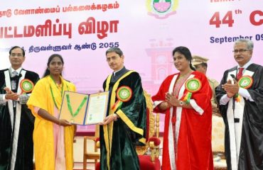 Thiru.R.N.Ravi, Hon’ble Governor of Tamil Nadu and Chancellor of Tamil Nadu Agricultural University presented the degrees and medals to students at the 44th Convocation of Tamil Nadu Agricultural University at University Convocation Hall, Tamil Nadu Agricultural University, Coimbatore - 09.09.2024. Thiru. Trilochan Mohapatra, Chairperson, Protection of Plant Varieties and Farmers Rights Authority, Government of India and Former Director General, Indian Council of Agricultural Research, participated as Chief Guest and delivered convocation address.