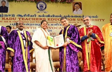 Thiru. R.N. Ravi Hon’ble Governor of Tamil Nadu and Chancellor of the Tamil Nadu Teachers Education University, presented the degrees and medals to students at the 11th convocation of the Tamil Nadu Teachers Education University, at Convocation Hall, Tamil Nadu Open University Campus, Chennai on 01.10.2024. Dr.Govi.Chezhiaan, Hon’ble Minister for Higher Education, Government of Tamil Nadu, Prof.Pankaj Arora, Chair Person, National Council for Teachers Education and other dignitaries were present.