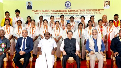 Thiru. R.N. Ravi Hon’ble Governor of Tamil Nadu and Chancellor of the Tamil Nadu Teachers Education University, presented the degrees and medals to students at the 11th convocation of the Tamil Nadu Teachers Education University, at Convocation Hall, Tamil Nadu Open University Campus, Chennai on 01.10.2024. Dr.Govi.Chezhiaan, Hon’ble Minister for Higher Education, Government of Tamil Nadu, Prof.Pankaj Arora, Chair Person, National Council for Teachers Education and other dignitaries were present.