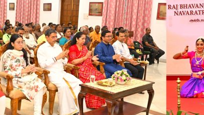 Thiru.R.N.Ravi, Hon’ble Governor of Tamil Nadu and Tmt.Laxmi Ravi, First Lady of Tamil Nadu, witnessed the outstanding Tridevi Sthuthi - Dance performance by Ms. Jaiwanthi on the seventh day of Golu at Raj Bhavan, Chennai on 09.10.2024. Devotional songs performance by Tmt. Shruti. S. Bhat and her team also attracted the audience.