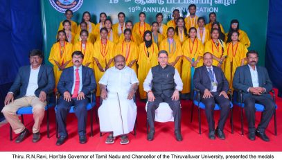 Thiru. R.N.Ravi, Hon'ble Governor of Tamil Nadu and Chancellor of the Thiruvalluvar University, presented the medals and degress to 31,430 students at the 19th annual convocation of the Thiruvalluvar University at University Campus, Thiruvalluvar University, Vellore - 13.10.2024. Dr. Govi. Chezhiaan, Hon'ble Minister for Higher Education, Government of Tamil Nadu, Prof. Dr. Tusar Kanti Behera, Director, ICAR- Indian Institute of Horticultural Research, Bengaluru and other dignitaries were present.