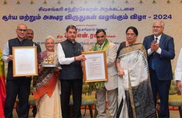 Thiru. R.N. Ravi, Hon'ble Governor of Tamil Nadu, participated as chief guest and presented the 'SURYA' award to Tmt. Ambai and 'AKSHARA' award to Thiru. Nagarathinam Krishna, at the Surya and Akshara Awards Ceremony - 2024 organised by Sivasankari Chandrasekaran Charities, Chennai at Savera Hotel, Chennai - 14.10.2024