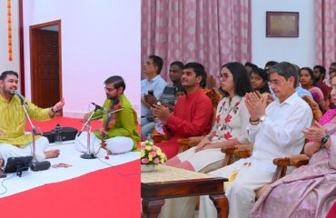 Thiru.R.N.Ravi, Hon'ble Governor of Tamil Nadu and Tmt.Laxmi Ravi, First Lady of Tamil Nadu, witnessed the Devotional Song performance of Thiru.R.P.Sharavan and his troupe on the ninth day of Golu, at Raj Bhavan, Chennai - 11.10.2024. Devotional Song performance by Master H. Sooryanarayanan and his troupe also captivated the audience.