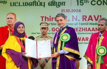 Thiru. R.N.Ravi, Hon’ble Governor of Tamil Nadu and Chancellor of the Tamil Nadu Open University, Chennai presented the medals and degrees to 6,940 students at the 15th convocation of the Tamil Nadu Open University at Convocation Hall, Tamil Nadu Open University, Chennai - 21.10.2024. Prof. Nageshwar Rao, Former Vice-Chancellor, Indira Gandhi National Open University, New Delhi and other dignitaries were present.