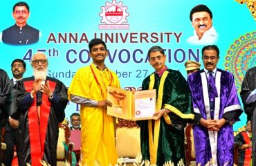 Thiru. R.N.Ravi, Hon’ble Governor of Tamil Nadu and Chancellor, Anna University presented the medals and degrees to 1,15,393 students at 45th Annual Convocation of the Anna University at Vivekananda Auditorium, Anna University, Chennai - 27.10.2024. Prof. Anil D. Sahasrabudhe, Chairman, Executive Committee, National Assessment and Accreditation Council, Government of India participated as chief guest and delivered the convocation address, Dr.K.Gopal, Additional Chief Secretary, Department of Higher Education, Government of Tamil Nadu and other dignitaries were present.