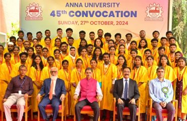 Thiru. R.N.Ravi, Hon’ble Governor of Tamil Nadu and Chancellor, Anna University presented the medals and degrees to 1,15,393 students at 45th Annual Convocation of the Anna University at Vivekananda Auditorium, Anna University, Chennai - 27.10.2024. Prof. Anil D. Sahasrabudhe, Chairman, Executive Committee, National Assessment and Accreditation Council, Government of India participated as chief guest and delivered the convocation address, Dr.K.Gopal, Additional Chief Secretary, Department of Higher Education, Government of Tamil Nadu and other dignitaries were present.