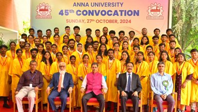 Thiru. R.N.Ravi, Hon’ble Governor of Tamil Nadu and Chancellor, Anna University presented the medals and degrees to 1,15,393 students at 45th Annual Convocation of the Anna University at Vivekananda Auditorium, Anna University, Chennai - 27.10.2024. Prof. Anil D. Sahasrabudhe, Chairman, Executive Committee, National Assessment and Accreditation Council, Government of India participated as chief guest and delivered the convocation address, Dr.K.Gopal, Additional Chief Secretary, Department of Higher Education, Government of Tamil Nadu and other dignitaries were present.