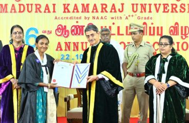 Thiru. R.N.Ravi, Hon’ble Governor of Tamil Nadu and Chancellor, Madurai Kamaraj University presented the medals and degrees to 55,084 students at 56th Annual Convocation of the Madurai Kamaraj University at Dr. Mu. Varatharasanar Arangam, Madurai - 22.10.2024. Dr. Sudha Seshayyan, Vice Chairperson, Central Institute of Classical Tamil, Chennai and other dignitaries were present.