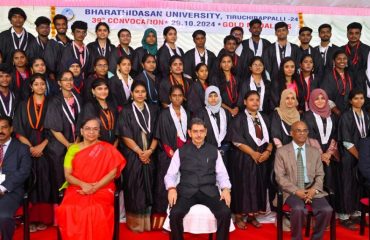 Thiru. R.N.Ravi, Hon’ble Governor of Tamil Nadu and Chancellor, Bharathidasan University presented the medals and degrees to 79,044 students at 39th Convocation of the Bharathidasan University at University Convocation Hall, Bharathidasan University, Tiruchirappalli - 29.10.2024. Dr. (Mrs.) N. Kalaiselvi, Secretary, Department of Scientific & Industrial Research and Director General, Council of Scientific & Industrial Research, New Delhi participated as chief guest and delivered the convocation address. Prof. M. Selvam, Vice-Chancellor, Bharathidasan University and other dignitaries were present.