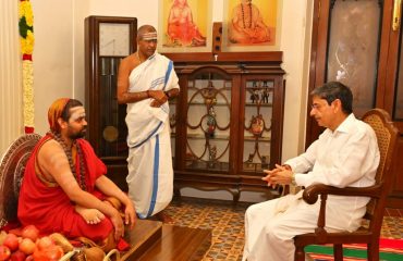 Thiru.R.N.Ravi, Hon’ble Governor of Tamil Nadu, paid obeisance to His Holiness Jagadguru Shankaracharya Sri Sri Vidhushekhara Bharati Swamigal Sannidhanam of Dakshinamnaya Sri Sharada Peetham, seeking his divine blessings for the peace and prosperity of the people of Tamil Nadu, at Mylapore Chennai - 05.11.2024.