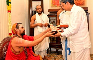 Thiru.R.N.Ravi, Hon’ble Governor of Tamil Nadu, paid obeisance to His Holiness Jagadguru Shankaracharya Sri Sri Vidhushekhara Bharati Swamigal Sannidhanam of Dakshinamnaya Sri Sharada Peetham, seeking his divine blessings for the peace and prosperity of the people of Tamil Nadu, at Mylapore Chennai - 05.11.2024.