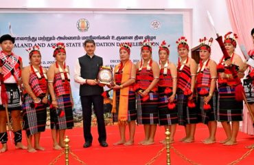 Thiru. R.N. Ravi, Hon'ble Governor of Tamil Nadu, participated as Chief Guest and felicitated the cultural artists for their spectacular Mungyangta (Nagaland) and Bardoishikla (Assam) dance performance on the occasion of the Nagaland and Assam State Foundation Day Celebrations, held at Raj Bhavan, Chennai - 02.12.2024.