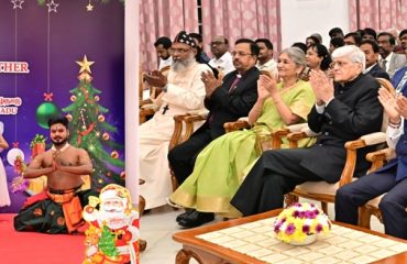 Thiru. R.N. Ravi, Hon'ble Governor of Tamil Nadu and Tmt. Laxmi Ravi, First Lady of Tamil Nadu, witnessed the cultural performance on 'The Life of Jesus Christ' at 'The Advent Christmas Get-Together' held at Raj Bhavan, Chennai on 20.12.2024. Most Right Reverend Gregorios Mar Stephanos Episcopa, Bishop Sebastian Pozholiparampil, Reverend Dr. E.D. Yesurathinam and other dignitaries were present.