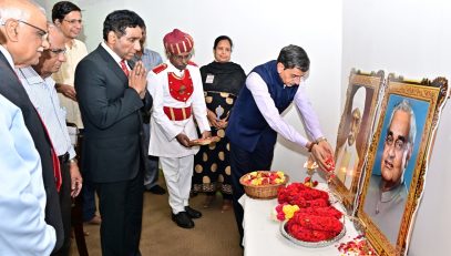 Thiru. R.N. Ravi, Hon'ble Governor of Tamil Nadu, paid floral tributes to the portrait of Pandit Madan Mohan Malaviya and Atal Bihari Vajpayee on the occasion of their birth anniversary at The Malaviya Jayanthi Celebrations and The Inaugural of Youth4Nation Tamilnadu & Puducherry Chapter at IIT Madras, Chennai on 25.12.2024.