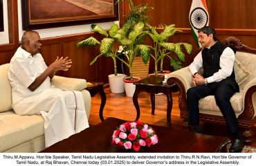 Thiru.M.Appavu, Hon’ble Speaker, Tamil Nadu Legislative Assembly, extended invitation to Thiru.R.N.Ravi, Hon’ble Governor of Tamil Nadu, at Raj Bhavan, Chennai on 03.01.2025 to deliver Governor’s address in the Legislative Assembly.