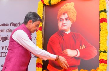 Thiru. R.N.Ravi, Hon'ble Governor of Tamil Nadu paid floral tributes to the portrait of Swami Vivekananda on his birth anniversary and National Youth Day celebration held at Bharathiar Mandapam, Raj Bhavan, Chennai - 12.01.2025.
