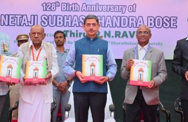 Thiru. R.N. Ravi, Hon'ble Governor of Tamil Nadu released the book “The Sweat, Blood and Tears of INA Veterans of Tamil Nadu” at the 128th birth anniversary celebration of Netaji Subhas Chandra Bose at Bharathidasan University, Tiruchirappalli District - 23.01.2025