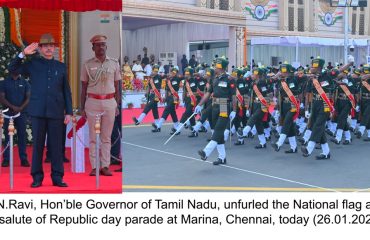 Thiru.R.N.Ravi, Hon'ble Governor of Tamil Nadu, unfurled the National flag and took the salute of Republic day parade at Marina, Chennai on 26.01.2025.